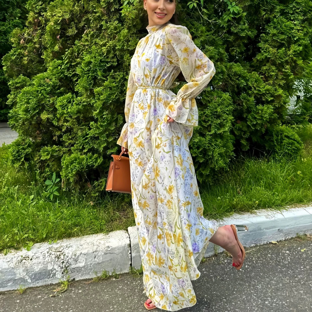 Forever 21 Chic French Floral Print Chiffon Tie Waist Women's Long Dress